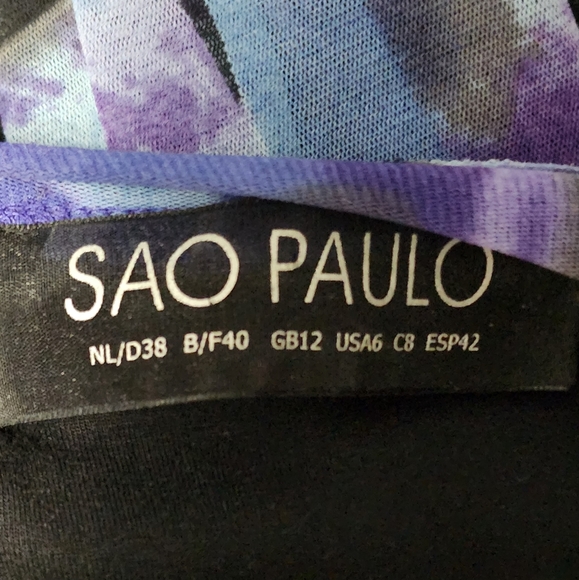 Sao Paolo blue geo mesh ruffle vneck long sleeve midi dress size 6 - Picture 5 of 7